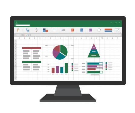 Das Bild zeigt einen Computer Bildschirm mit Excel und Diagrammen und steht für die häufigen Fragen im Excel Grundlagen Kurs