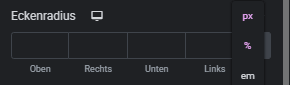 Eckenradius Einheit von px auf Prozent in Elementor ändern