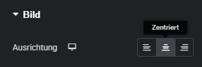 Elementor Bild einstellungen Zentriert ausgewählt