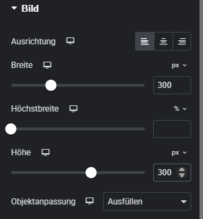 Objektanpassung Ausfüllen und feste Breite und Höhe im Elementor Bild-Widget für rundes Bild