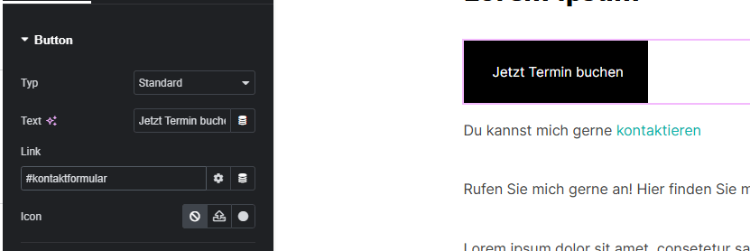 Kontaktformular Call to Action Button mit sprungmarke