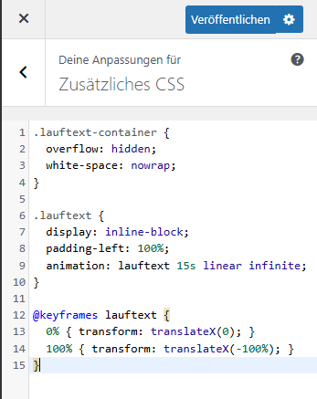 Eingefügtes CSS im WordPress Customizer