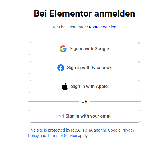 Elementor Anmeldemaske