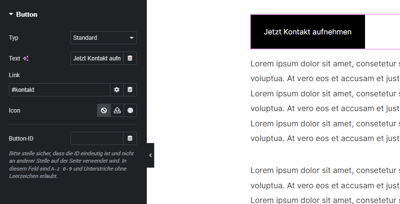 Anker-Link mit #kontakt in einem Button einfügen