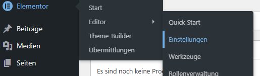 WordPress Dashboard Elementor Einstellungen abrufen
