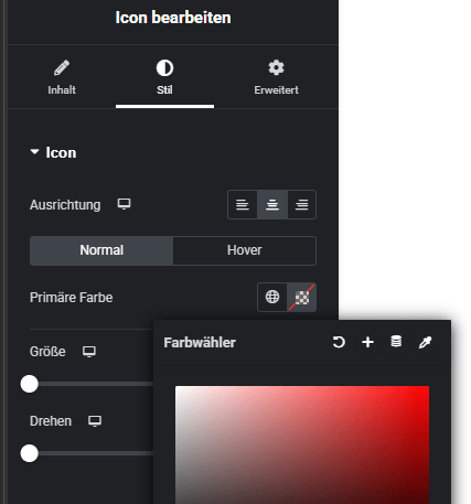 SVG Icon Farbe im Elementor Stil Tab ändern