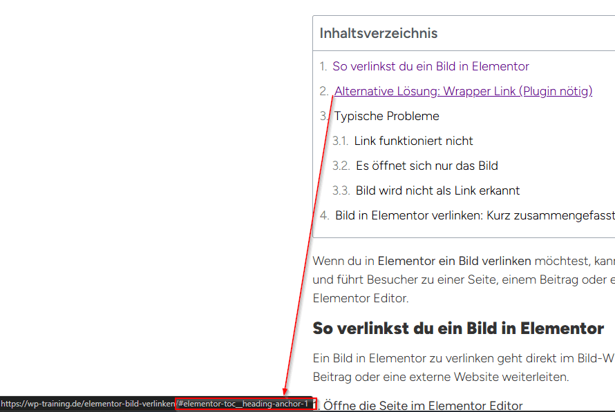 Inhaltsverzeichnis mit Sprungmarekn Verlinkung