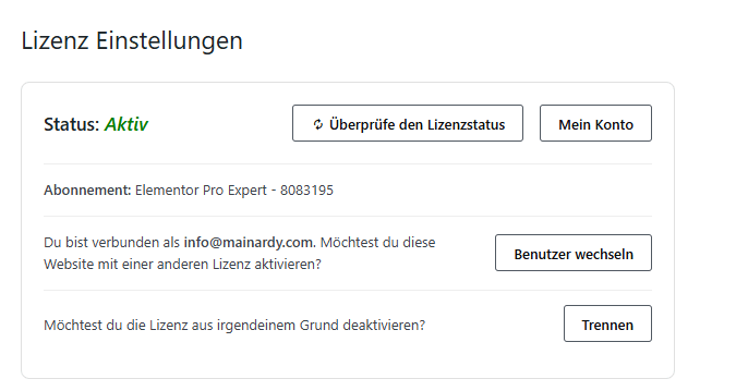 Elementor Pro Lizenz Verbindung im WordPress Dashboard prüfen