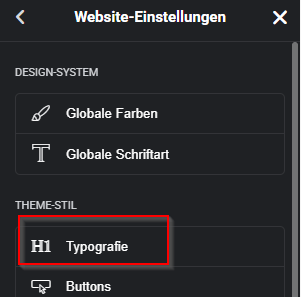 Website-Einstellungen Typografie