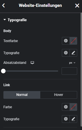 Globale Einstellungen für Linkfarben