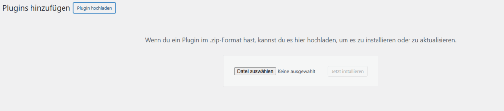 Plugin hochladen Bereich in WordPress öffnen