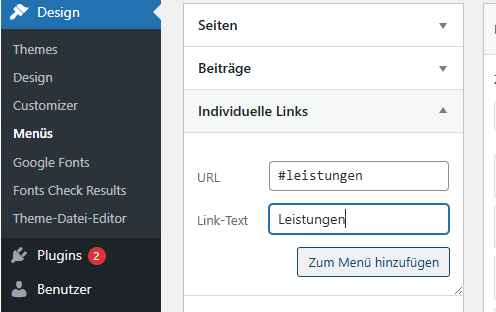Onepager Navigation mit Elementor Anker-Links im Menü